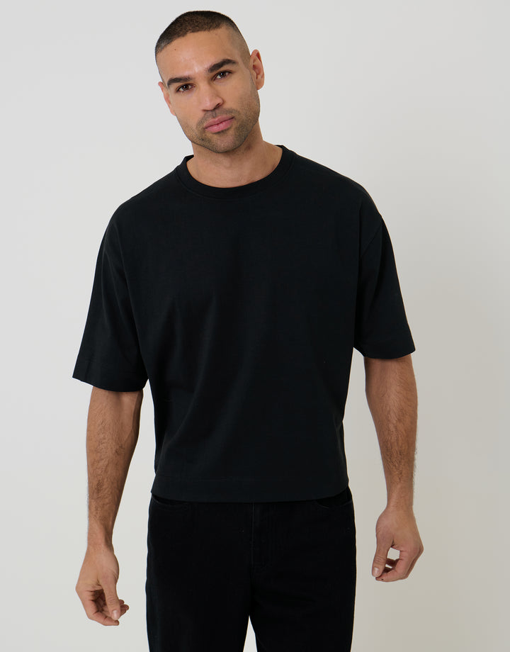 Threadbare Boxy Relaxed Fit Cotton T-Shirt in Black - front view