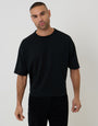Threadbare Boxy Relaxed Fit Cotton T-Shirt in Black - front view