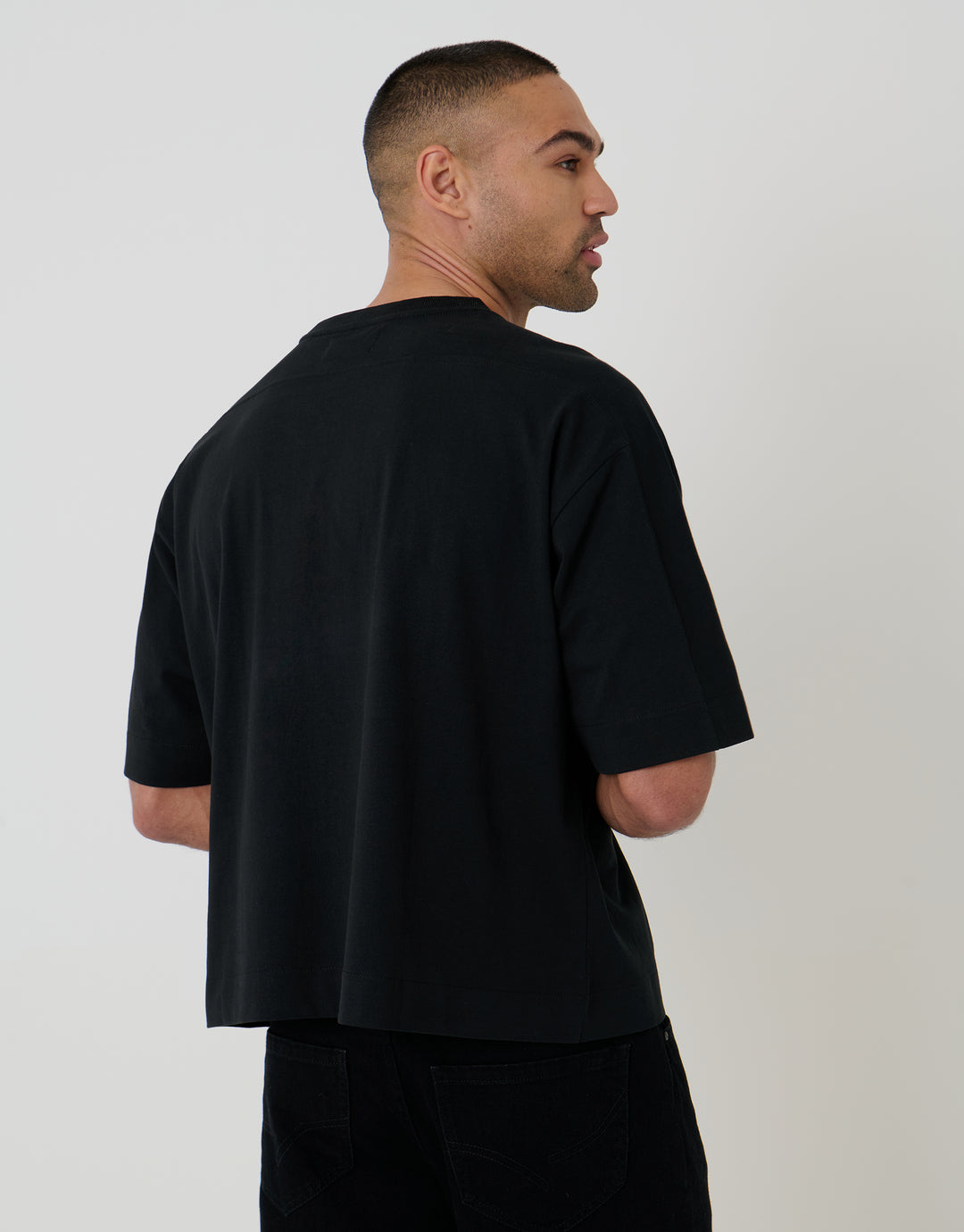 Threadbare Boxy Relaxed Fit Cotton T-Shirt in Black - back view