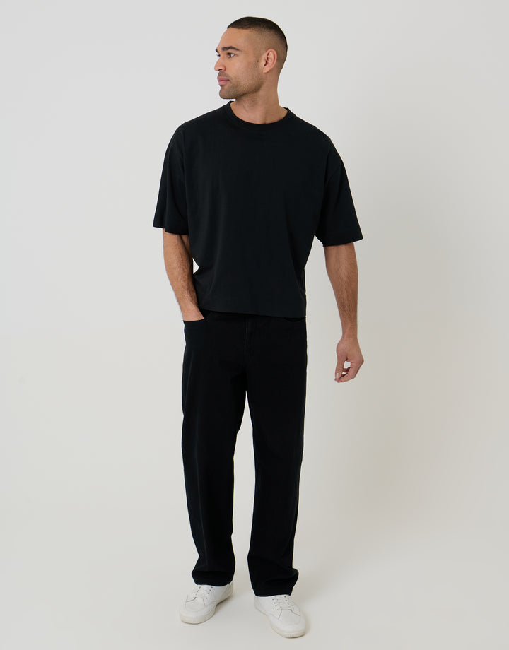 Threadbare Boxy Relaxed Fit Cotton T-Shirt in Black - full outfit view
