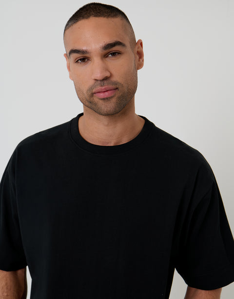 Threadbare Boxy Relaxed Fit Cotton T-Shirt in Black - front detail view
