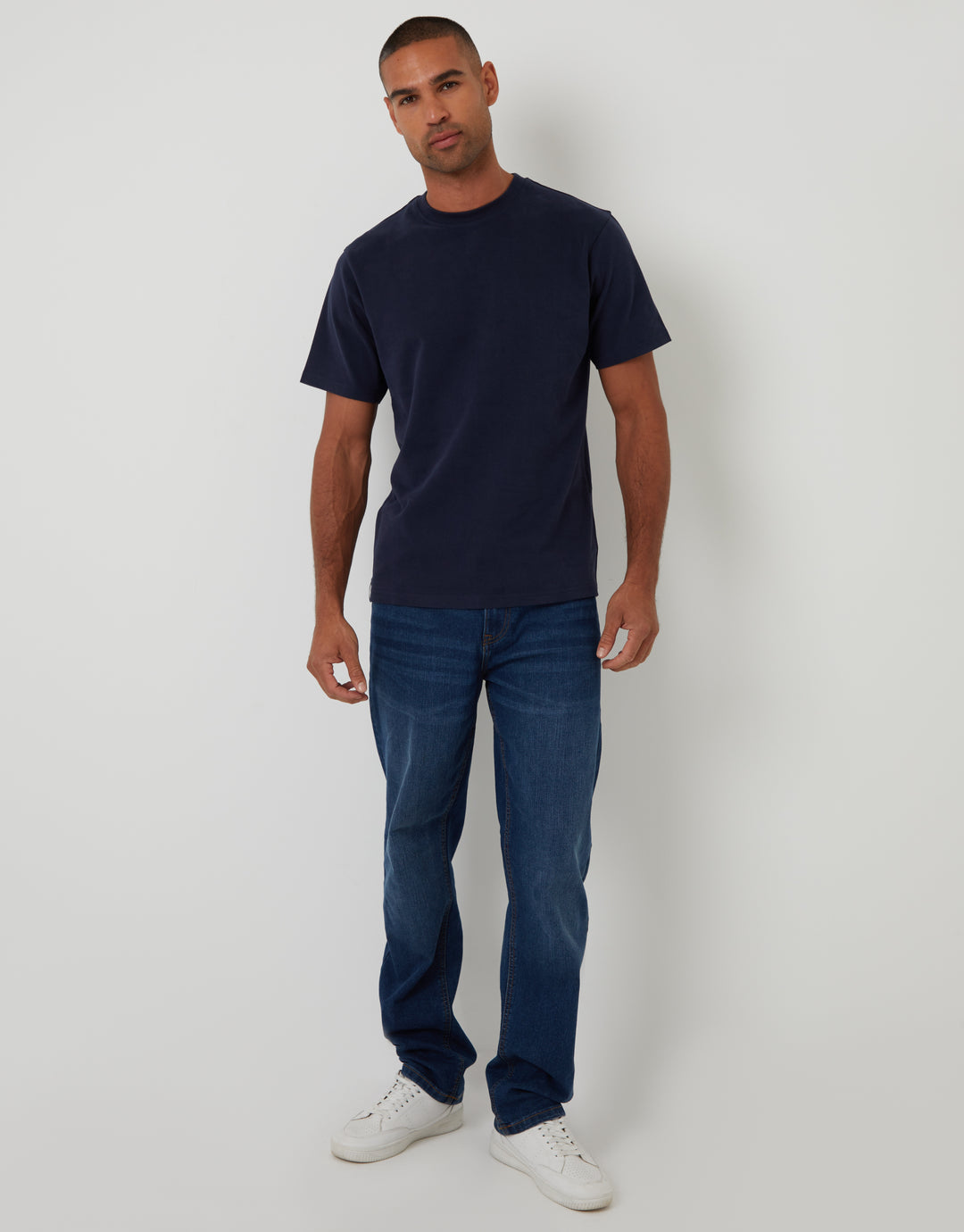 Navy Peached Cotton Crew Neck T-Shirt