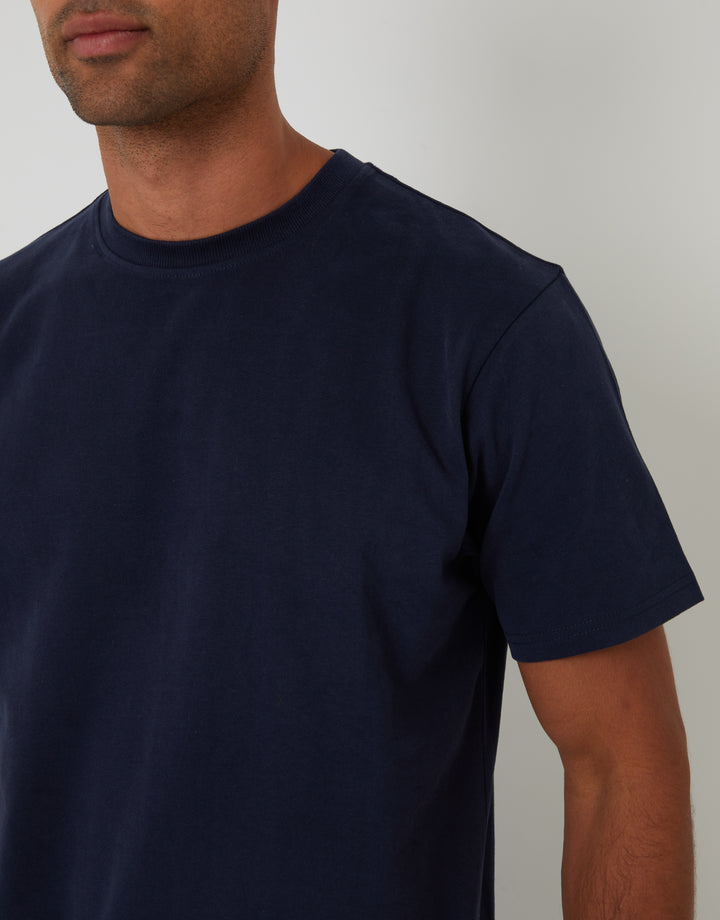 Navy Peached Cotton Crew Neck T-Shirt