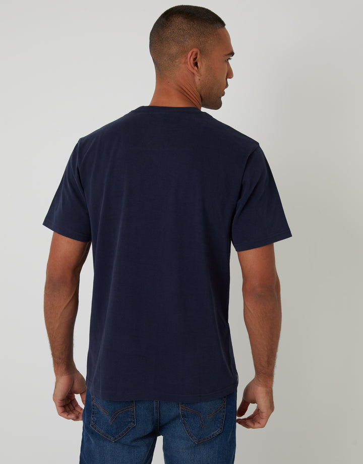Navy Peached Cotton Crew Neck T-Shirt