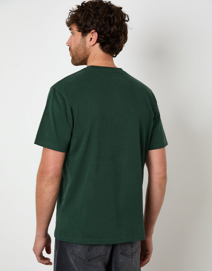 Forest Green Peached Cotton Crew Neck T-Shirt