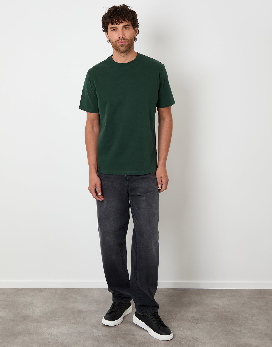 Forest Green Peached Cotton Crew Neck T-Shirt