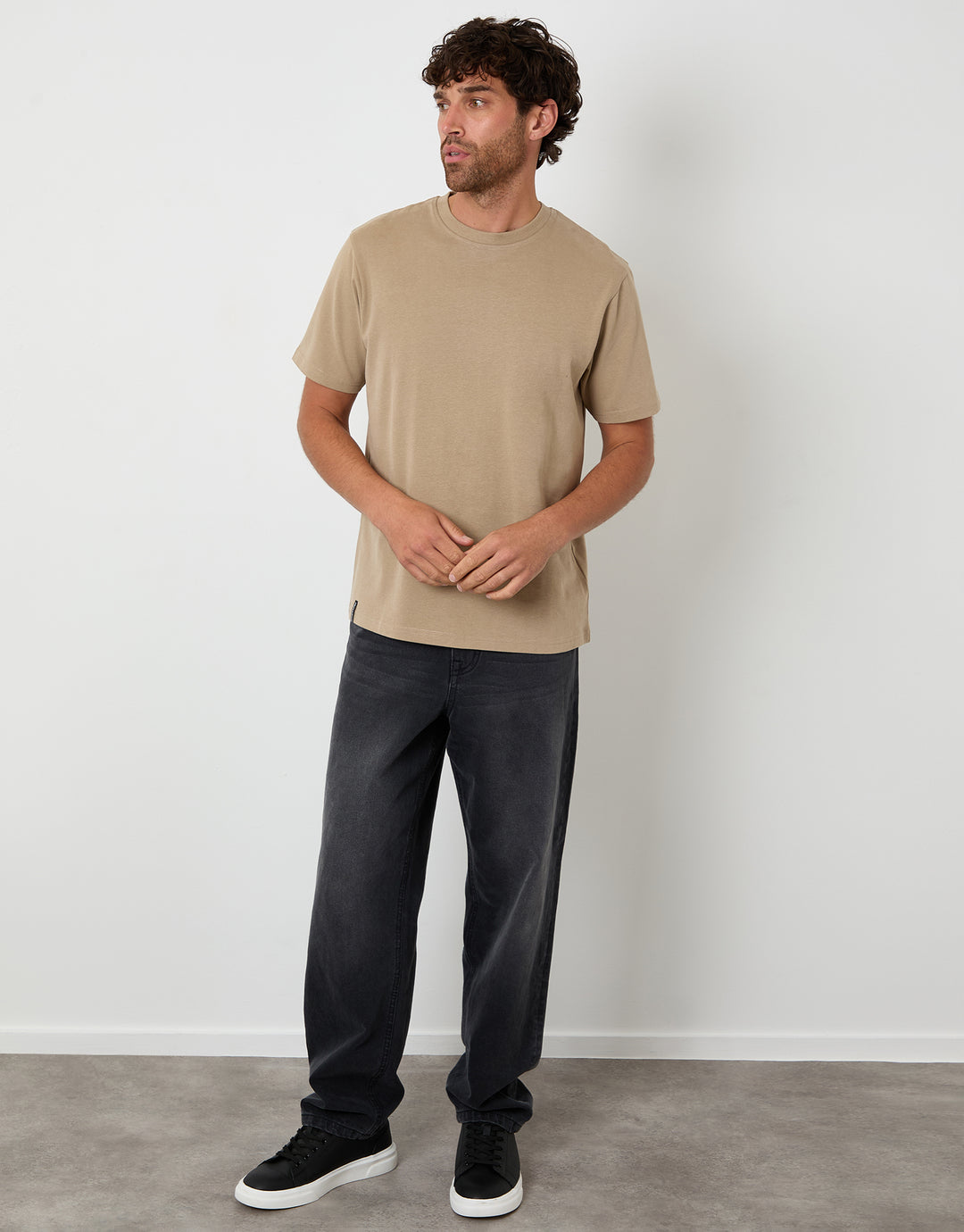 Stone Peached Cotton Crew Neck T-Shirt