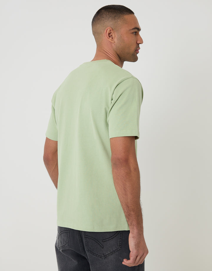 Threadbare Peached Cotton Crew Neck T-Shirt in Sage Green - back view