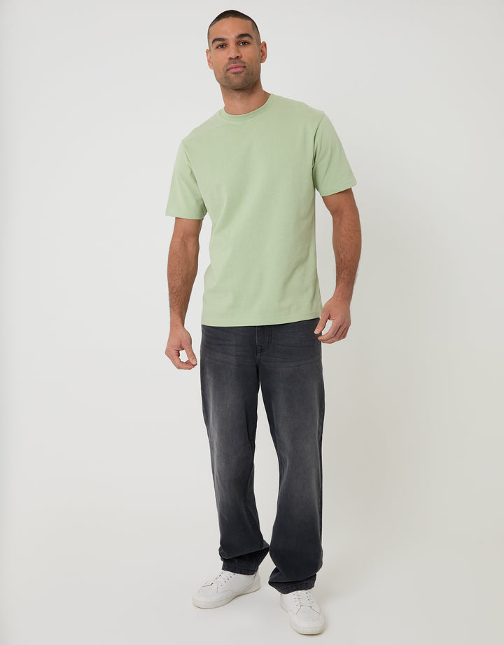 Threadbare Peached Cotton Crew Neck T-Shirt in Sage Green - full body