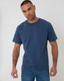Threadbare Peached Cotton Crew Neck T-Shirt in Denim Blue - front view