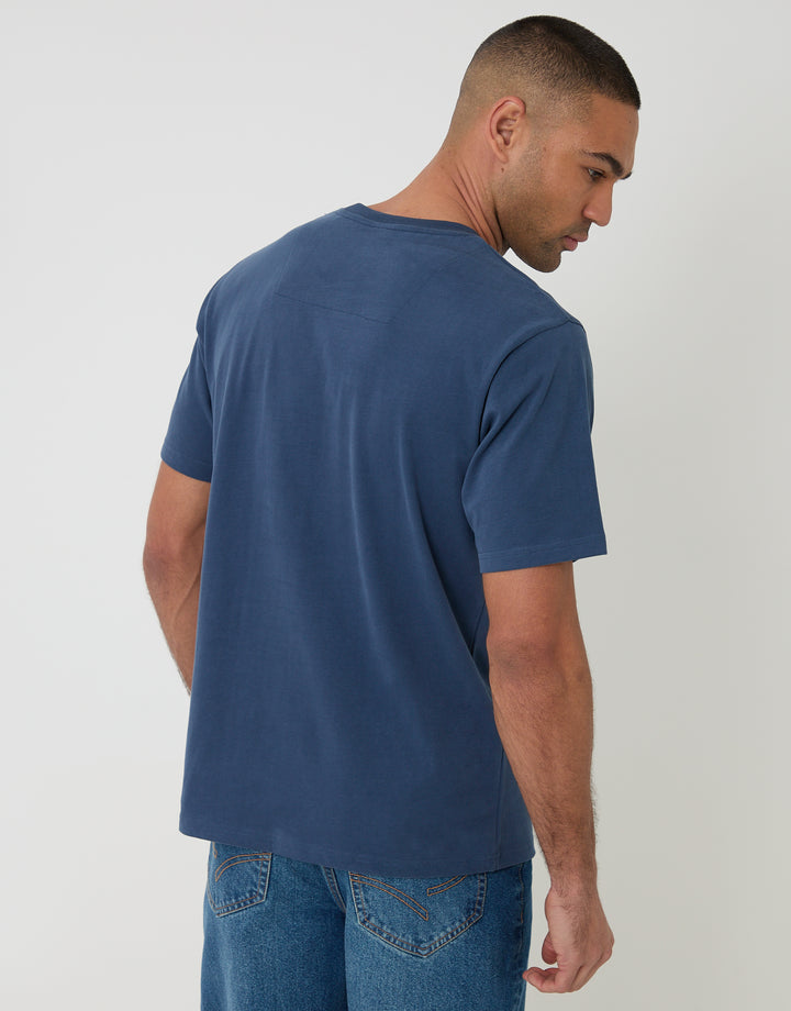 Threadbare Peached Cotton Crew Neck T-Shirt in Denim Blue - back view