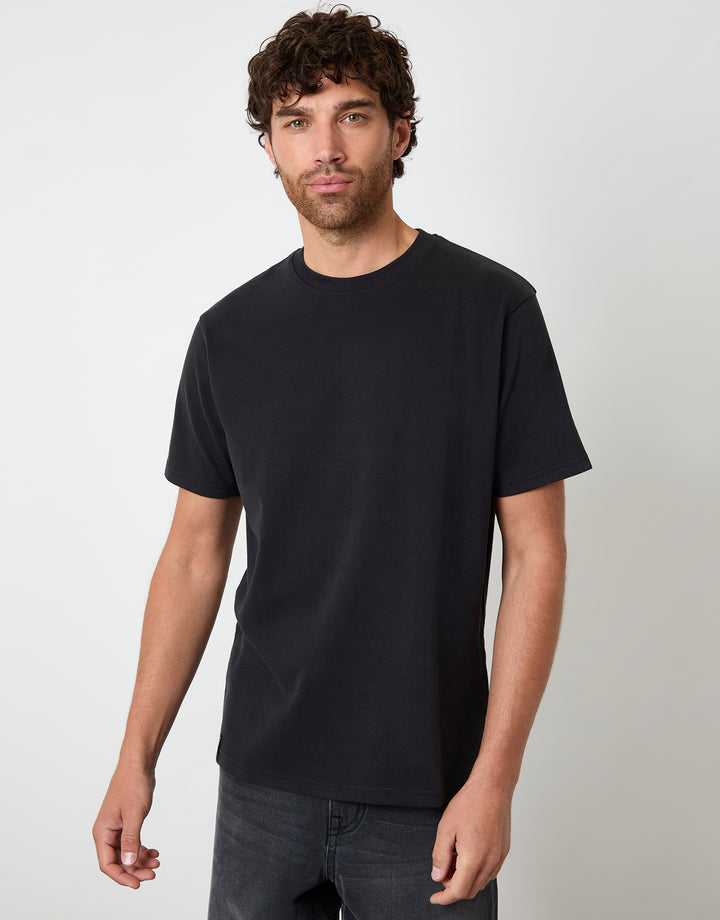 Threadbare Peached Cotton Crew Neck T-Shirt in Black - front view