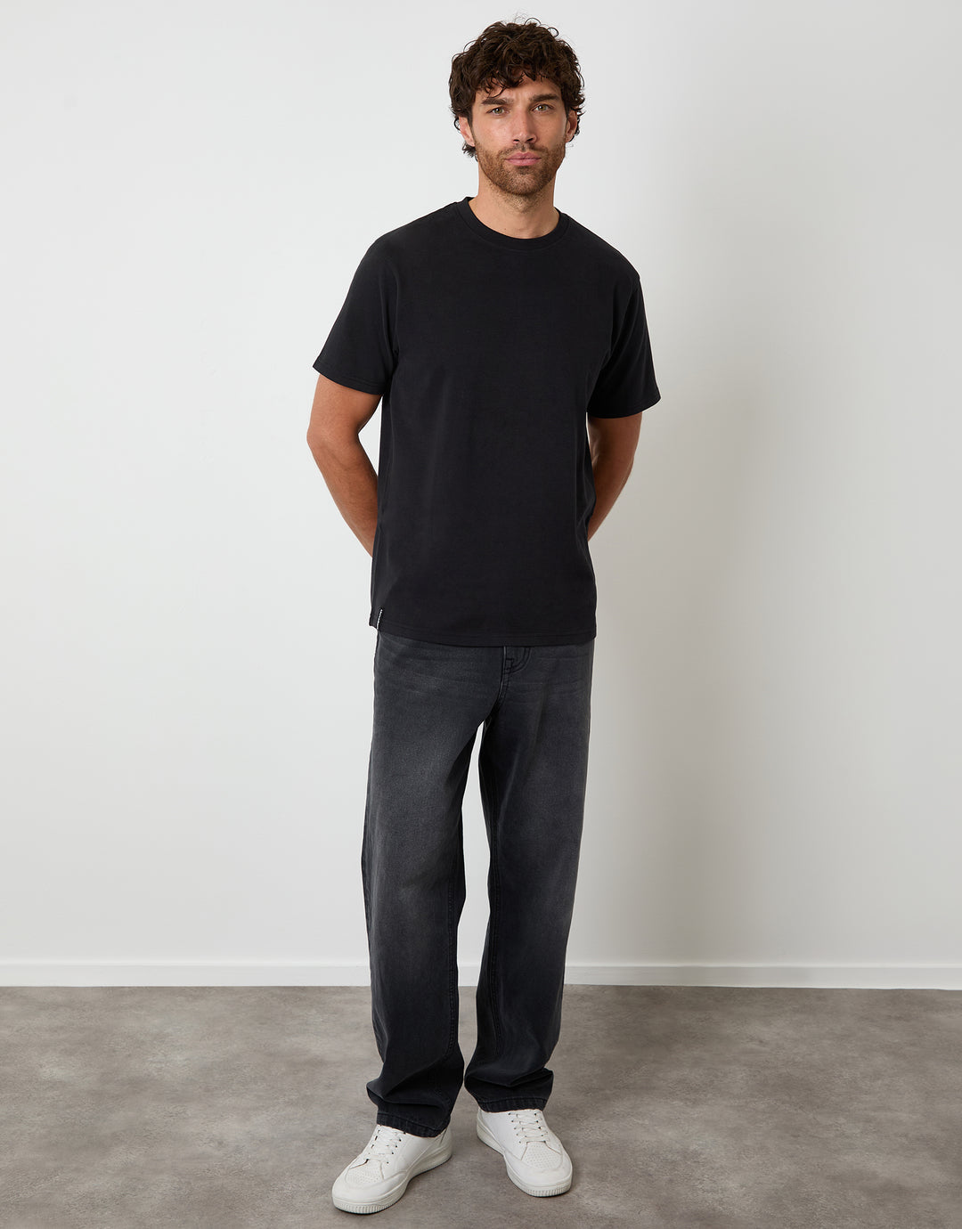 Threadbare Peached Cotton Crew Neck T-Shirt in Black - full body