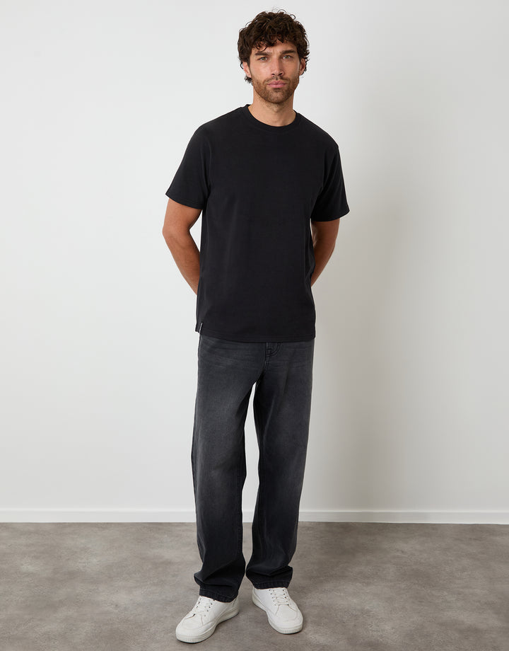Threadbare Peached Cotton Crew Neck T-Shirt in Black - full body