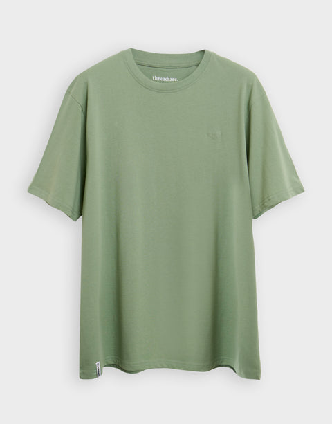 Threadbare Cotton Crew Neck T-Shirt in Sage Green - flat lay