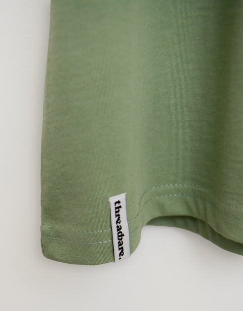 Threadbare Cotton Crew Neck T-Shirt in Sage Green - label close up