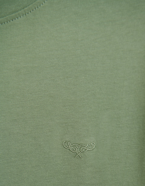 Threadbare Cotton Crew Neck T-Shirt in Sage Green - embroidered logo close up