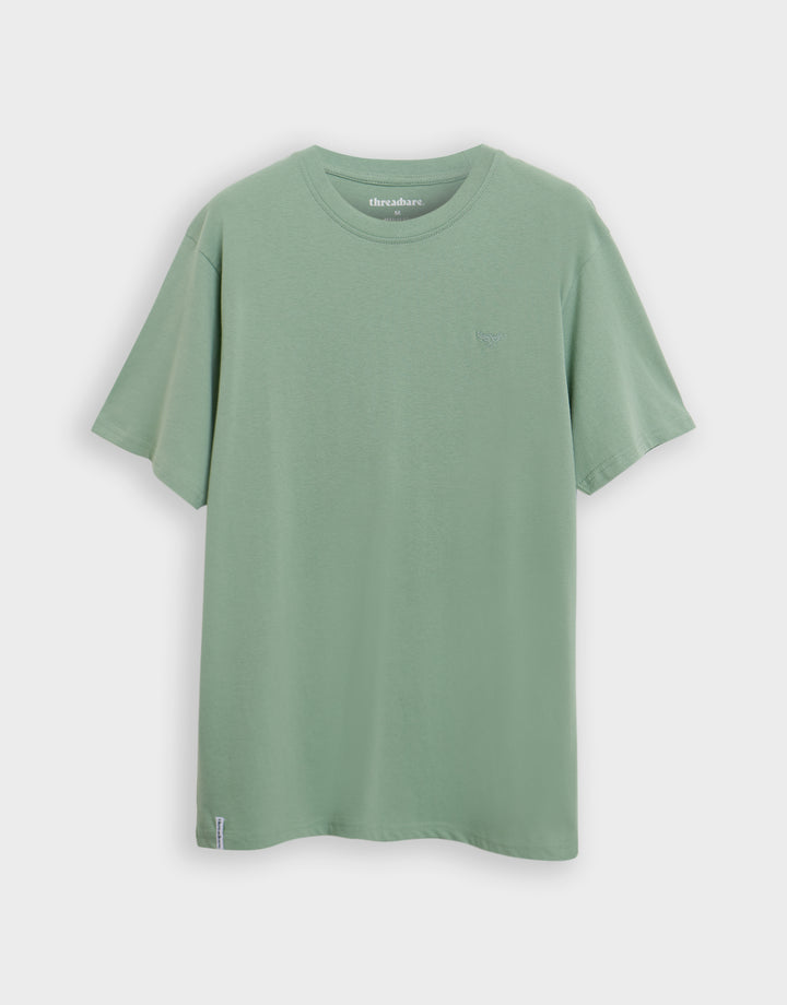 Threadbare Cotton Crew Neck T-Shirt in Sage Green - flat lay