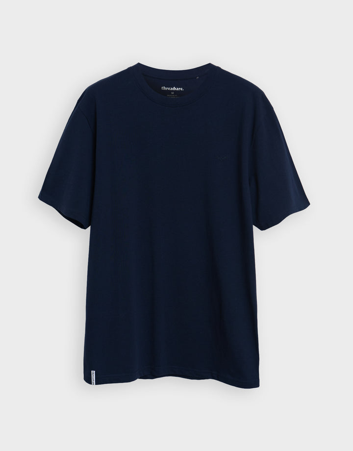 Threadbare Cotton Crew Neck T-Shirt in Navy - flat shot