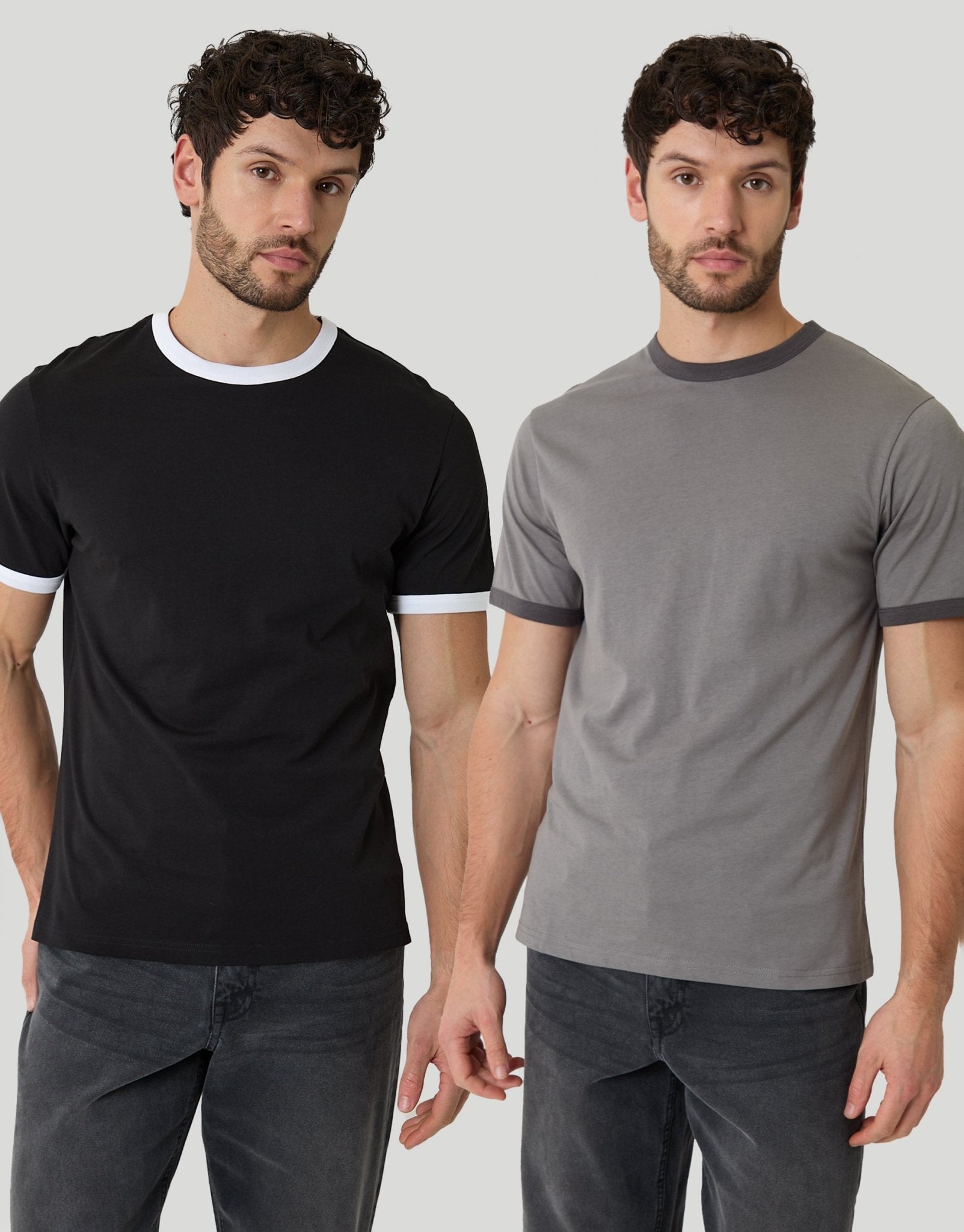 Threadbare Men's 2 Pack Ringer T-Shirts in Black & Slate