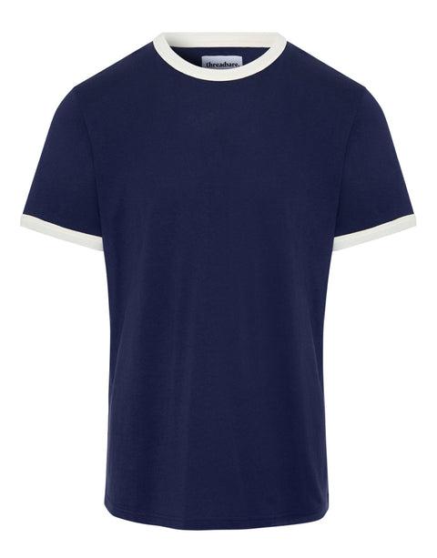 Threadbare Cotton Ringer T-Shirt in Navy - flat lay