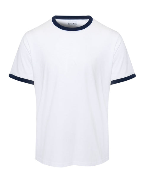 Threadbare Cotton Ringer T-Shirt in White - flat lay