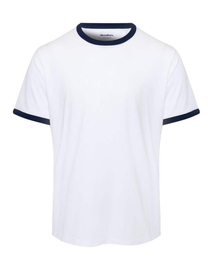 Threadbare Cotton Ringer T-Shirt in White - flat lay