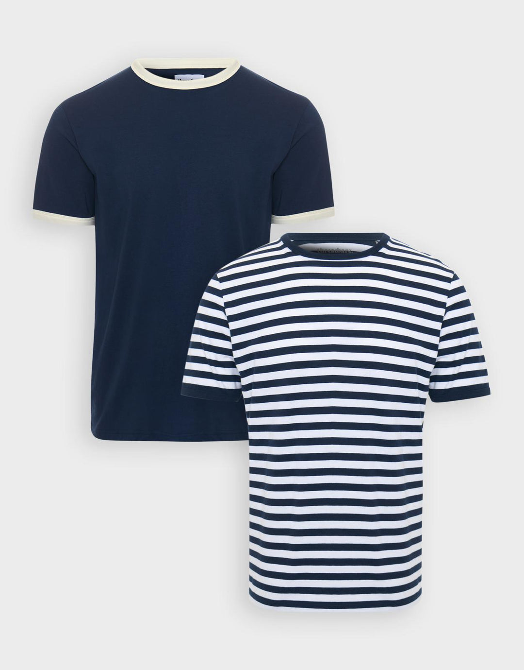 Threadbare 2 Pack Cotton Ringer T-Shirts in Navy Stripe - 2-pack flat lay