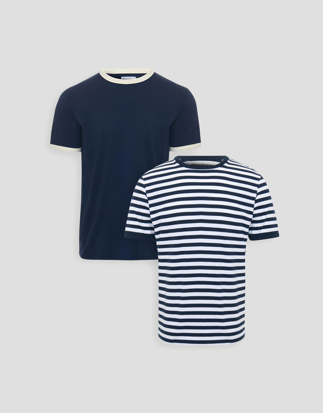 Threadbare 2 Pack Cotton Ringer T-Shirts in Navy Stripe - flat lay