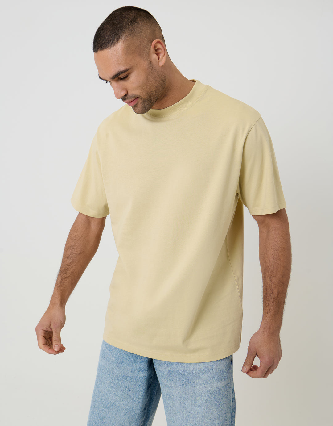 Threadbare Relaxed Fit Cotton T-Shirts in Stone - front view