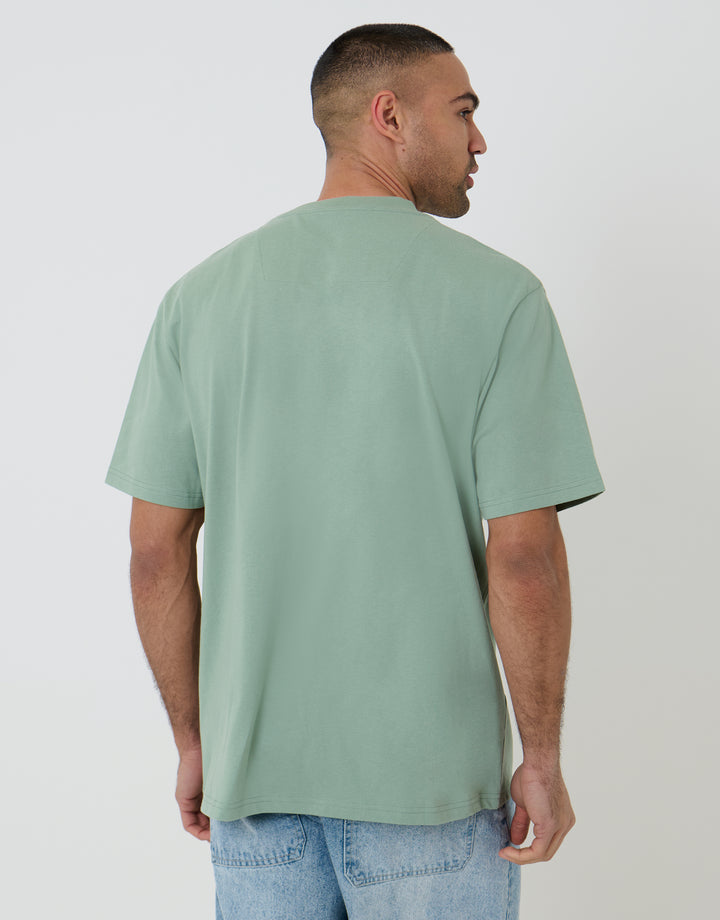 Threadbare Relaxed Fit Cotton T-Shirts in Sage Green - back view