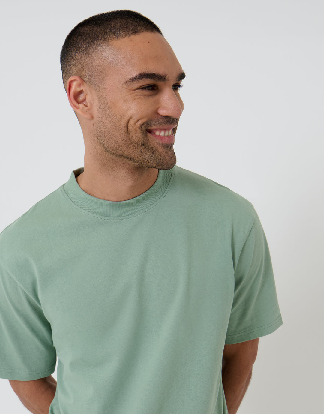 Threadbare Relaxed Fit Cotton T-Shirts in Sage Green - front view close up 