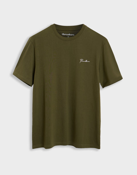 5 Pack Assorted Cotton Script T-Shirts in Khaki - flat lay