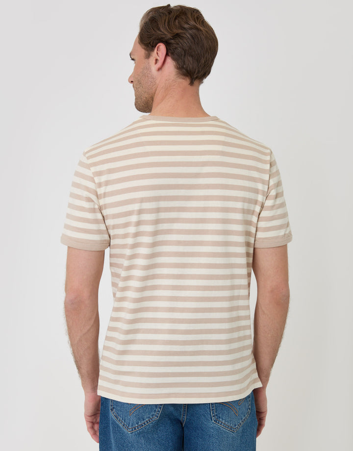 Threadbare Stripe Cotton Ringer T-Shirt in Stone - back view