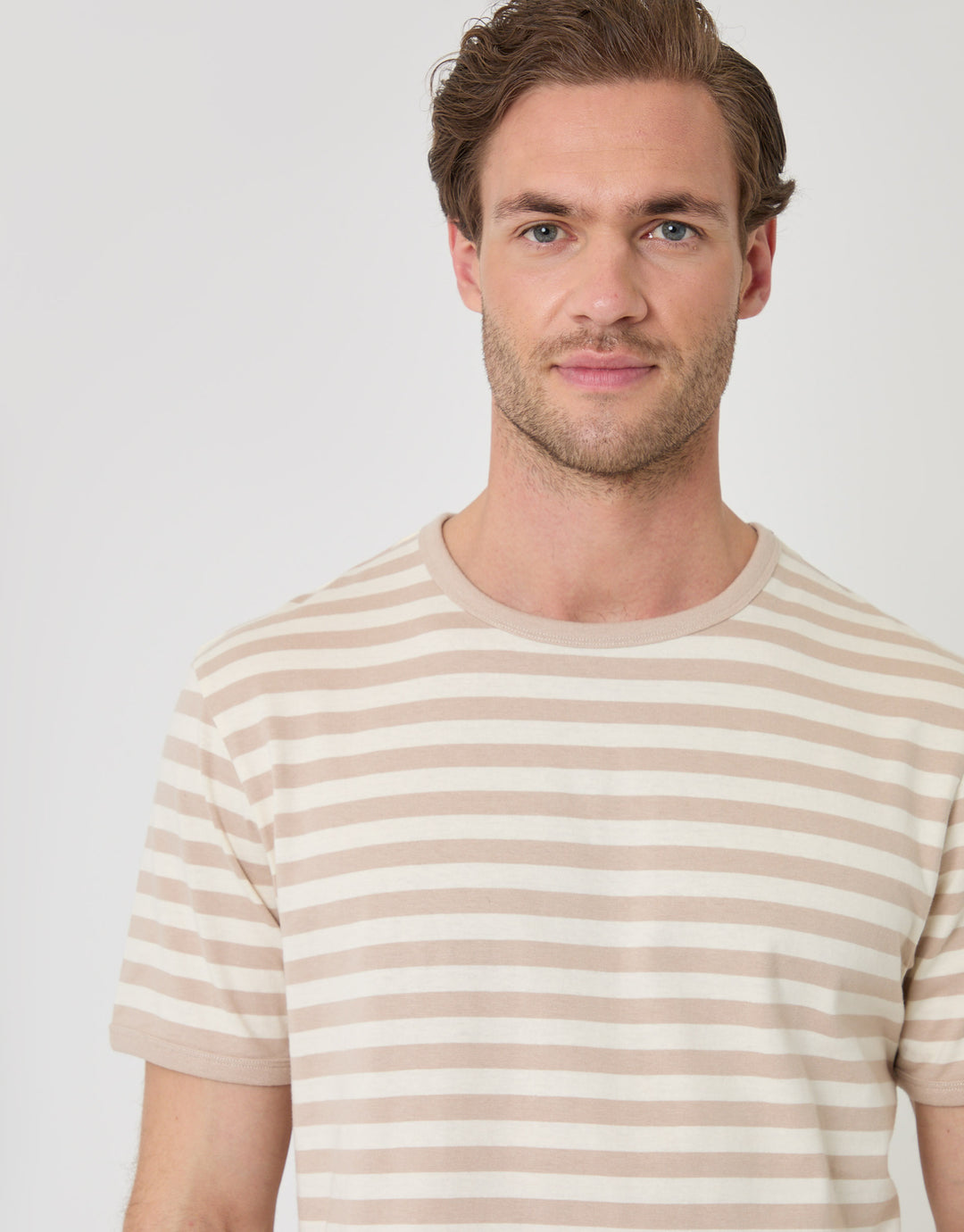 Threadbare Stripe Cotton Ringer T-Shirt in Stone - close up