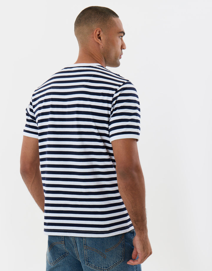 Threadbare Cotton Ringer T-Shirt in Navy Stripe - back view