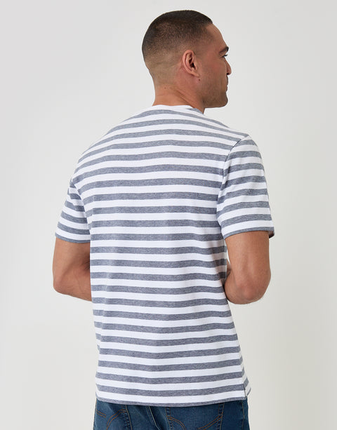 Threadbare Cotton Pique T-Shirt in Denim Blue Stripe - back view