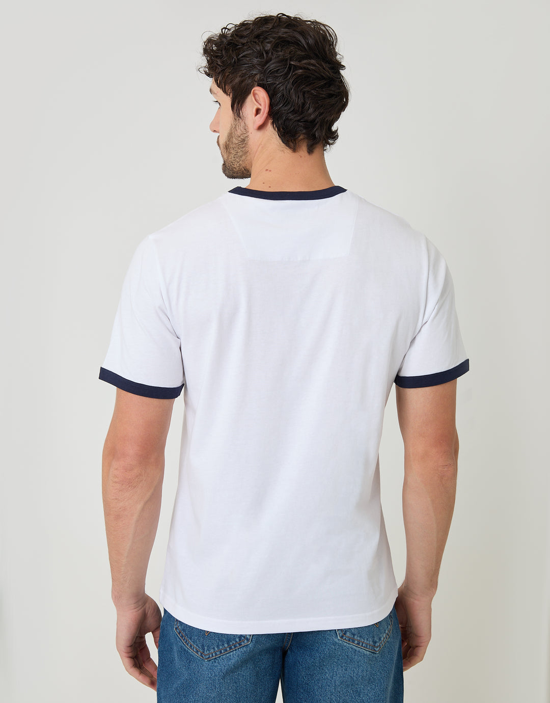 Threadbare Cotton Ringer T-Shirt in White - back view
