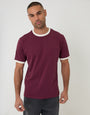 Threadbare Cotton Ringer T-Shirt in Burgundy - front view