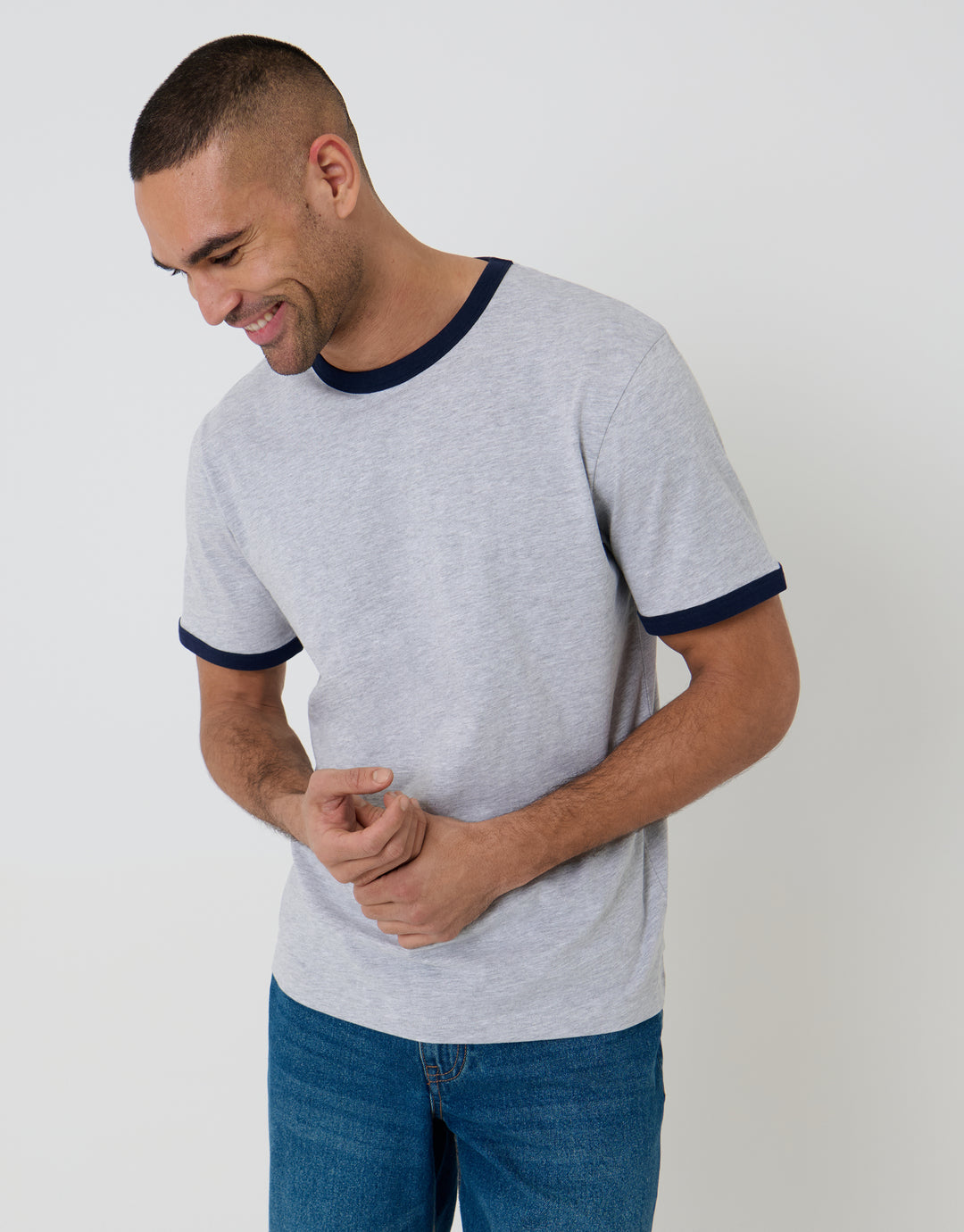 Grey Marl Cotton Ringer T-Shirt