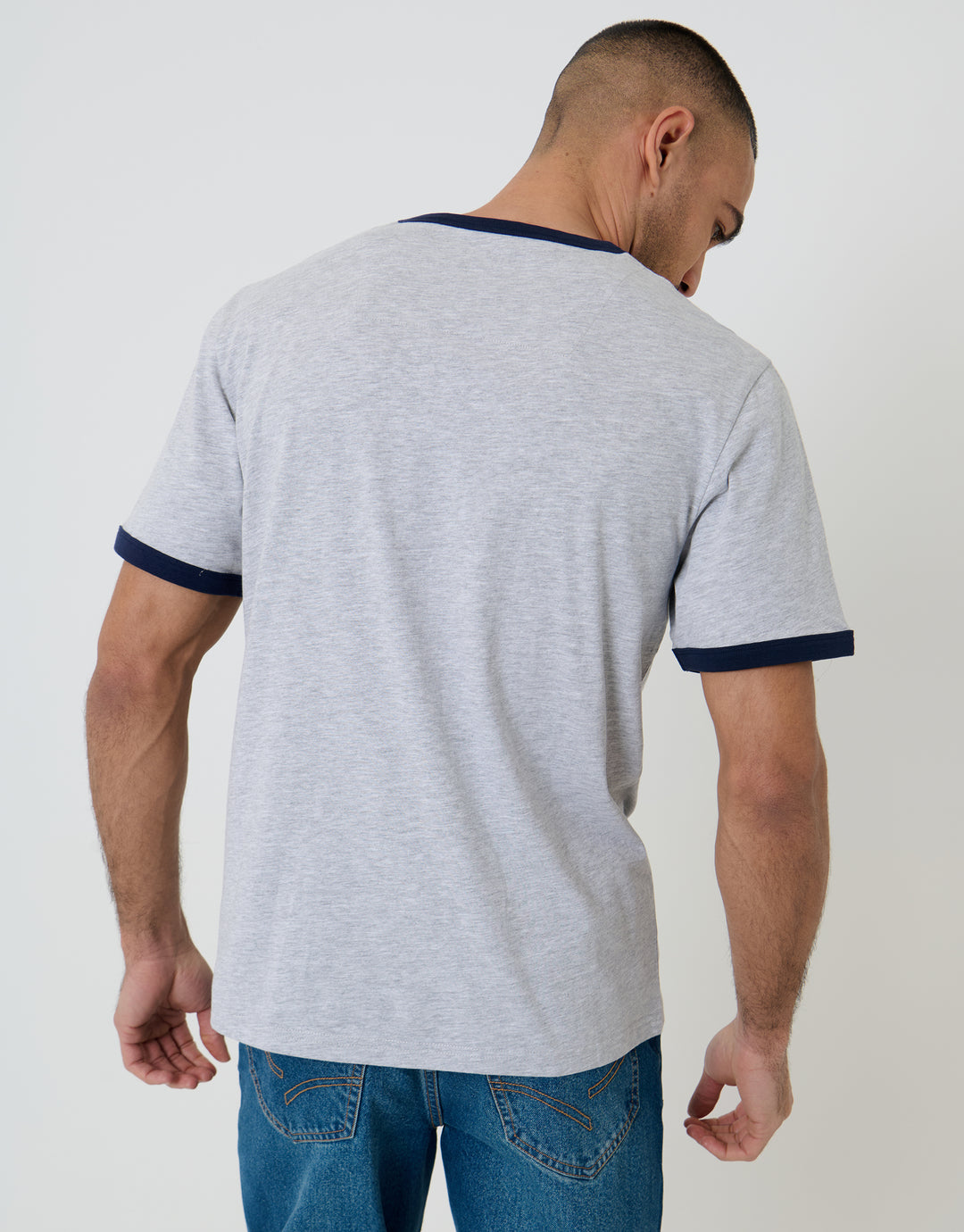 Grey Marl Cotton Ringer T-Shirt