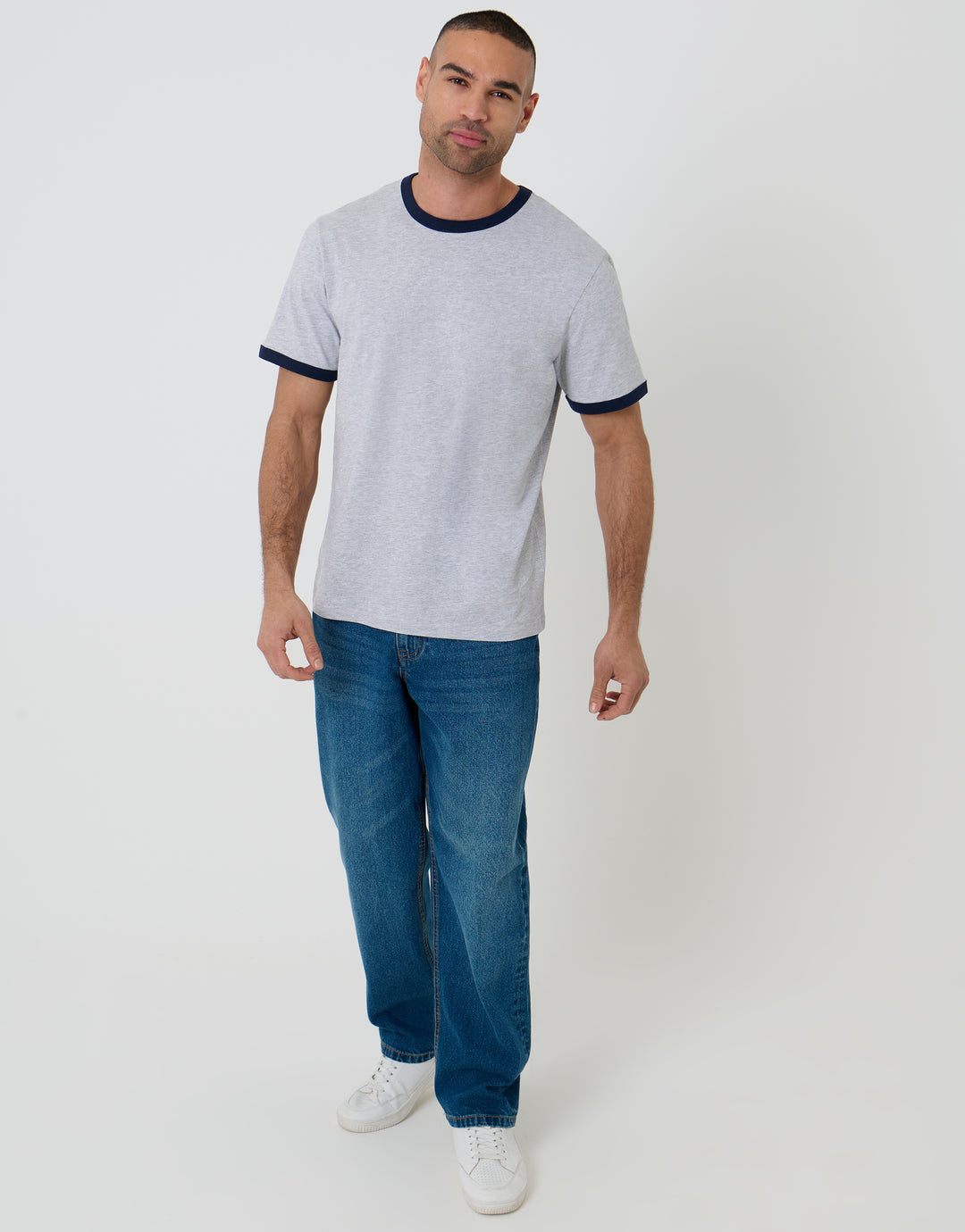 Grey Marl Cotton Ringer T-Shirt