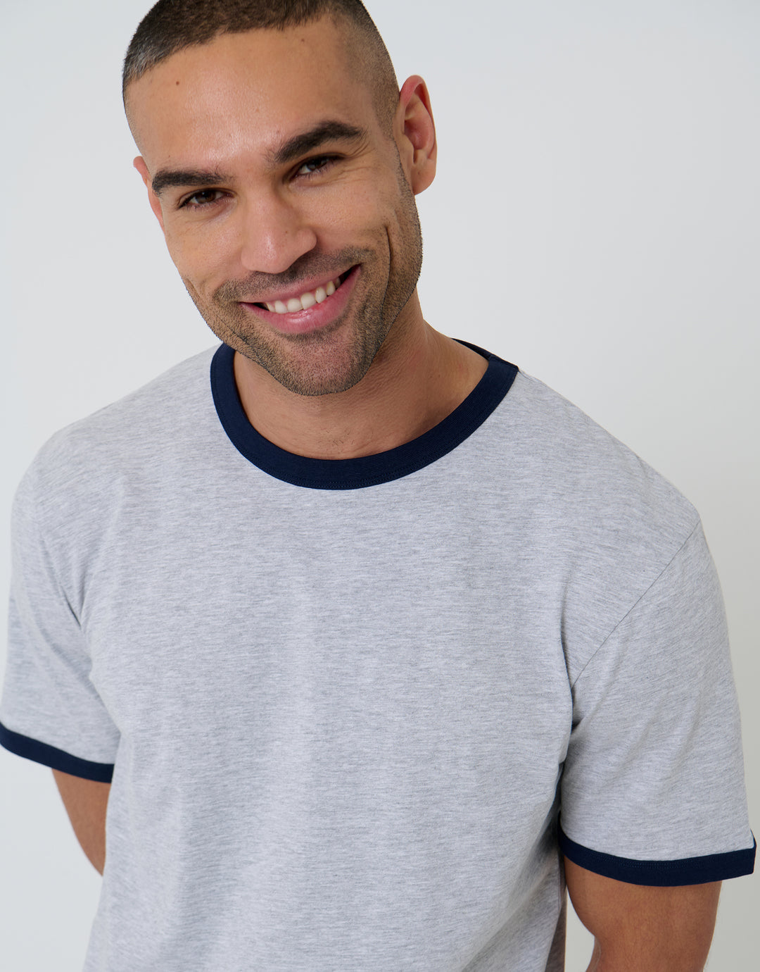 Grey Marl Cotton Ringer T-Shirt