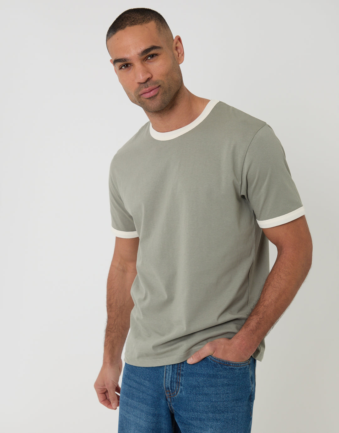 Sage Green Cotton Ringer T-Shirt