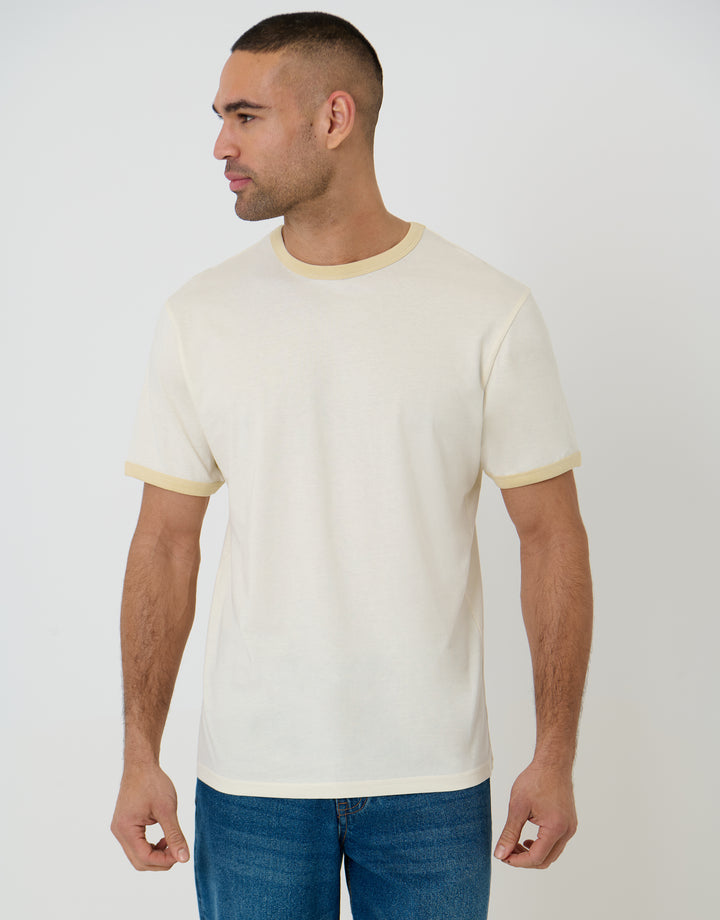 Ecru Cotton Ringer T-Shirt