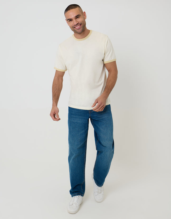 Ecru Cotton Ringer T-Shirt