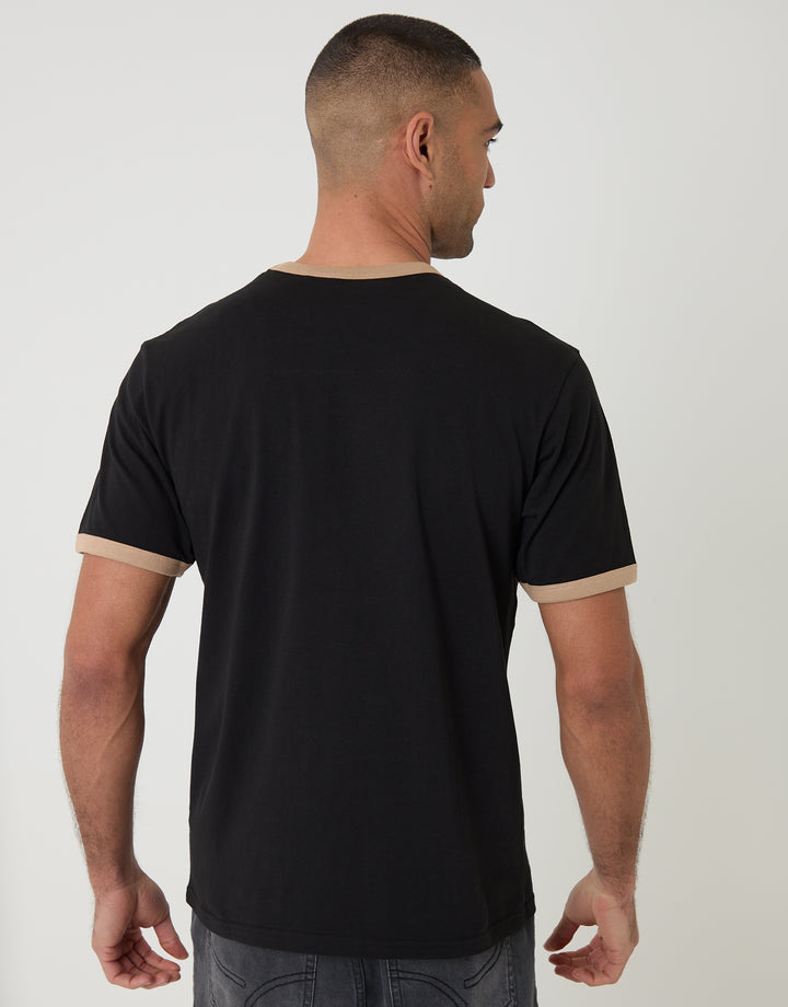 Threadbare Cotton Ringer T-Shirt in Black - back view