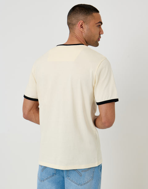 Threadbare Script Cotton Ringer T-Shirt in Off White - back view