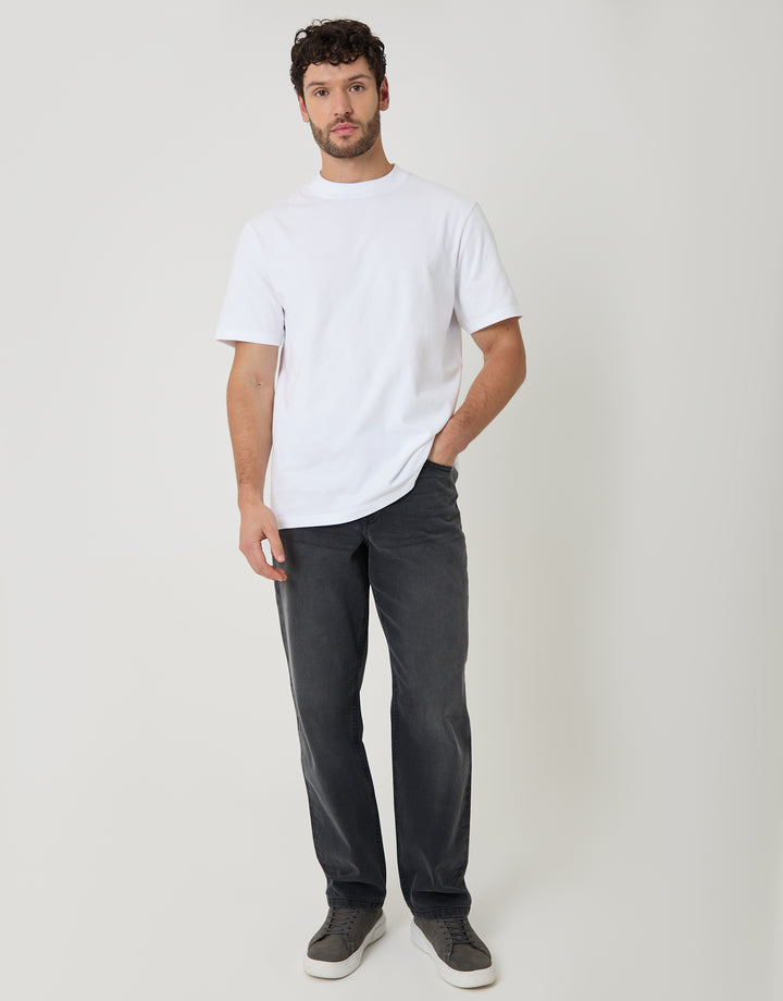 White Relaxed Fit Peached Cotton T-Shirt