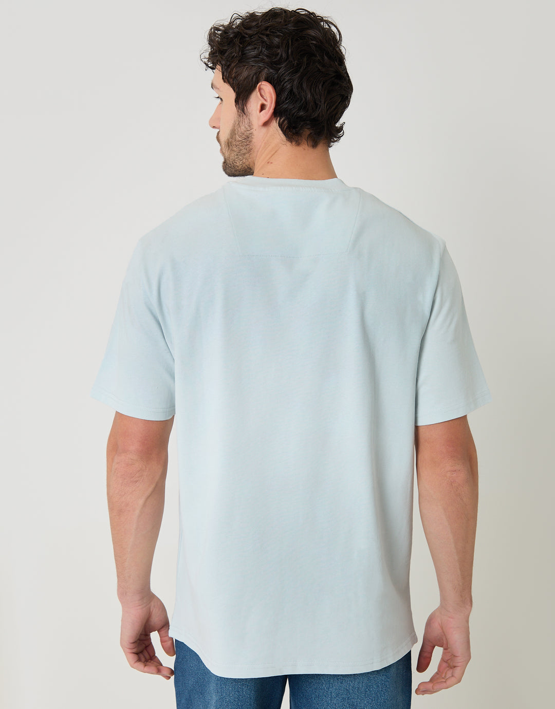 Light Blue Relaxed Fit Peached Cotton T-Shirt